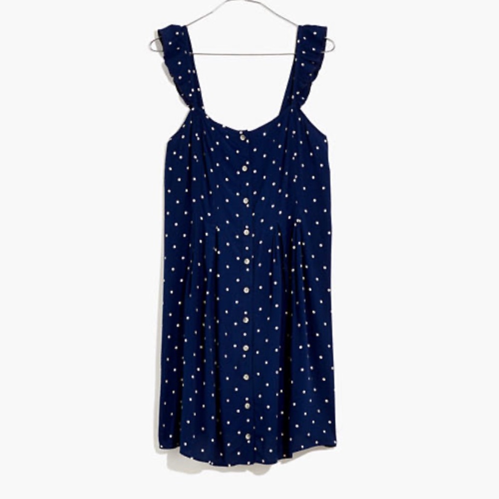Ruffle-Strap Button-Front Dress in Polka Dot